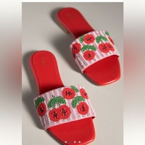 🍒 New Anthropologie Fiona beaded slide sandals size 38
